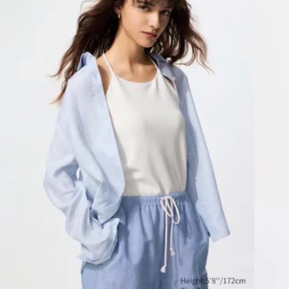 UNIQLO Premium Linen Shirt 100% Linen in Blue Women's size Small - Picture 2 of 6